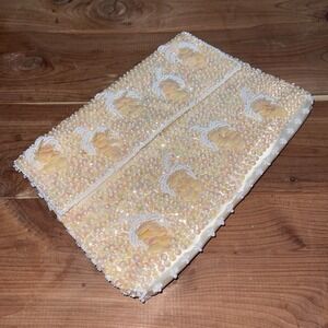 Vintage Cream White Sequined Beaded Evening Bag Purse Handbag Clutch Hong Kong*